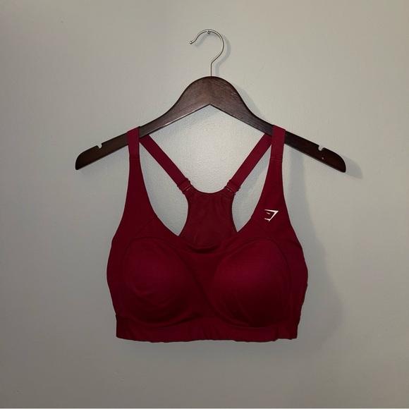 Gymshark Sports Bra Women's Size Medium Dark Red Racer Back Padded Mesh - Picture 2 of 10